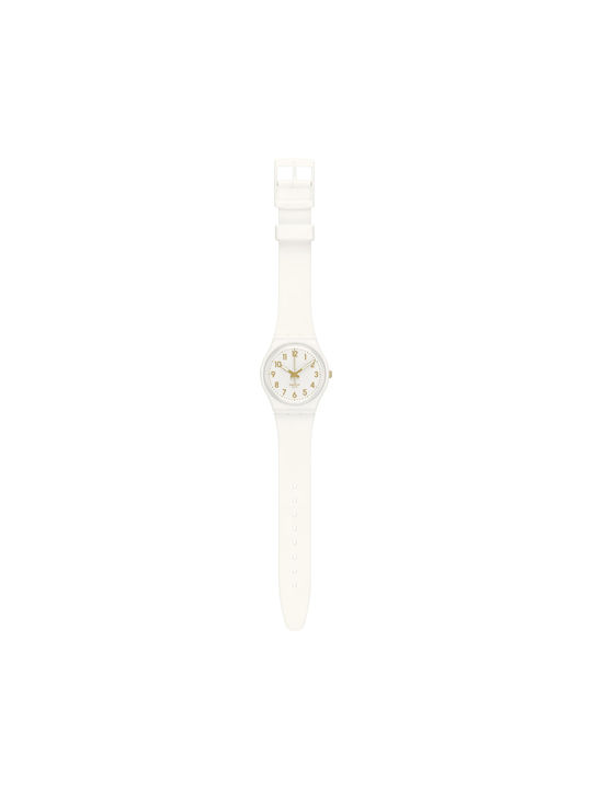 Swatch White Bishop Watch with White Rubber Strap