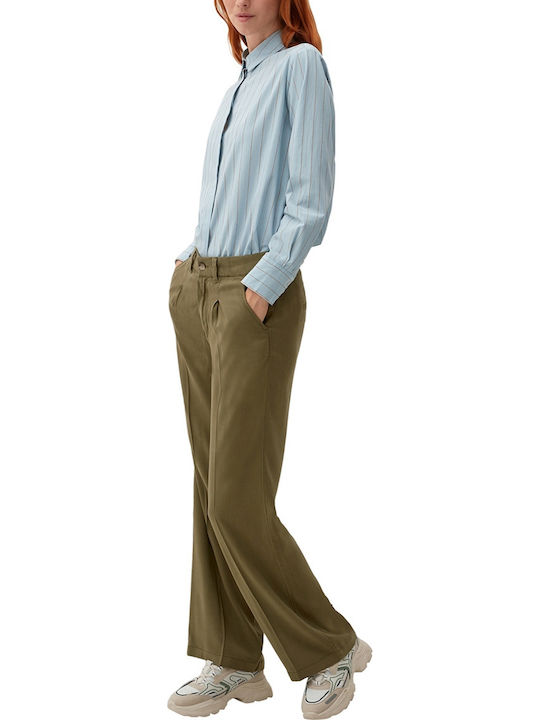 Red Label Women's High-waisted Fabric Trousers Regular Fit Olive