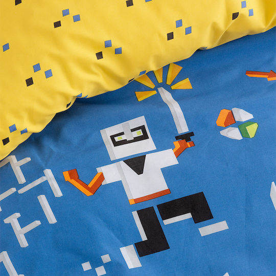 Nima Seturi de cearșafuri Single Bumbac Atari Blue/Yellow 170x255cm 3buc