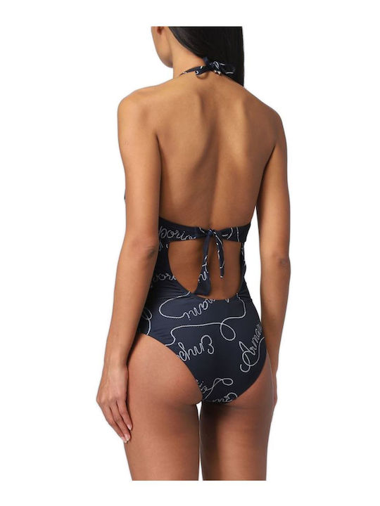 Armani Exchange Rope One-Piece Swimsuit with Open Back Navy Blue