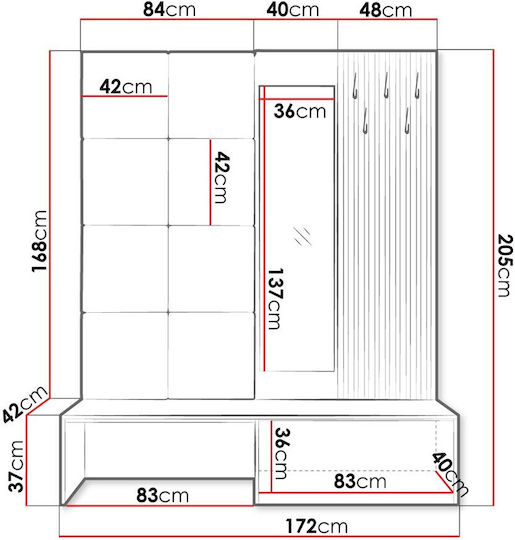 Premium I Антре с Огледало / Шкаф за обувки & Пейка Зелен 172x42x205бр
