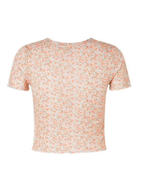 Pepe Jeans Onnie Women's Summer Crop Top Short Sleeve Floral Pink