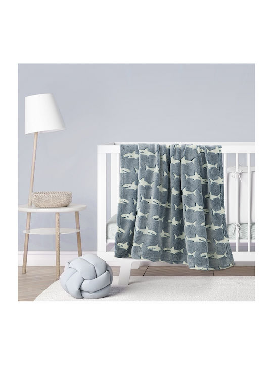 Kocoon Κουβέρτα Αγκαλιάς & Λίκνου Sharky Fleece Μπλε 80x110εκ.