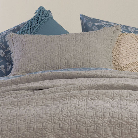 Nef-Nef Homeware Laren Blue Kissenbezug-Set Gesteppt Beige 52x72cm.