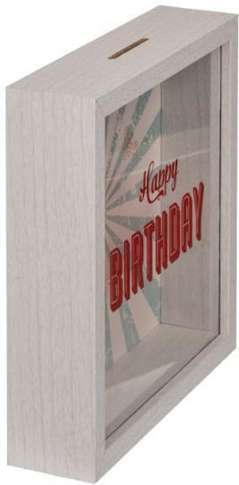Happy Birthday Κουμπαράς Ξύλινος Λευκός 20x5x20cm