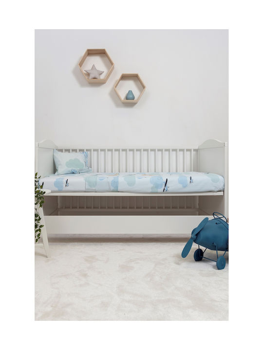 Naf Naf Little Ballons Baby Sheets Set Crib Cotton Light Blue 120x170cm 3pcs
