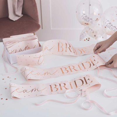 Team Bride Ribbon Pink & Rose Gold, 6 Stück.