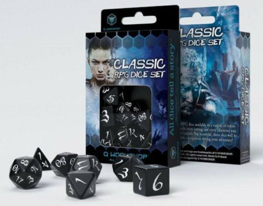 Q Workshop Dungeons & Dragons Classic RPG Dice Set Dice Black & White QWSSCLE05