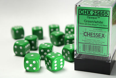 Chessex Opaque Dice Green /White Dice Set 12pcs 25605