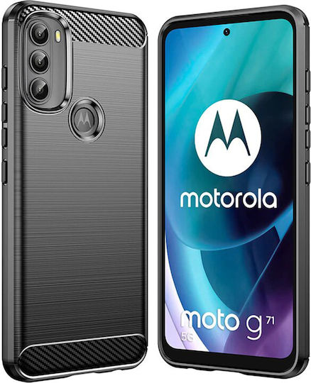Techsuit Carbon Задна корица Силикон Черен (Moto G71 5G)