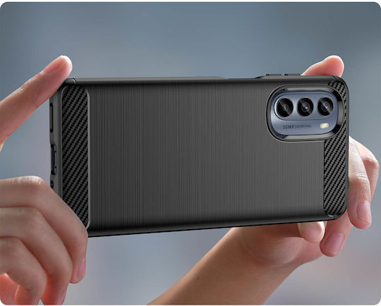 Hurtel Carbon Задна корица Силикон Черен (Moto G62 5G)