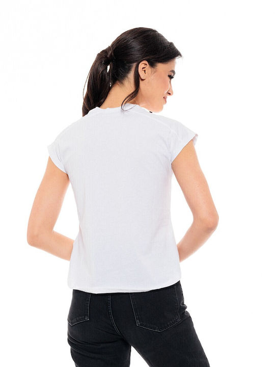 Biston Γυναικείο T-shirt Λευκό με Στάμπα