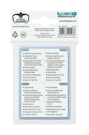Ultimate Guard Precise Fit Japanese Inner Sleeve Japanese Size 100τμχ Clear UGD010481