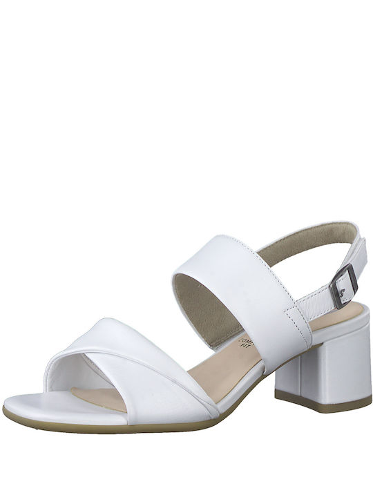 Tamaris Leather Women's Sandals White with Chunky Medium Heel