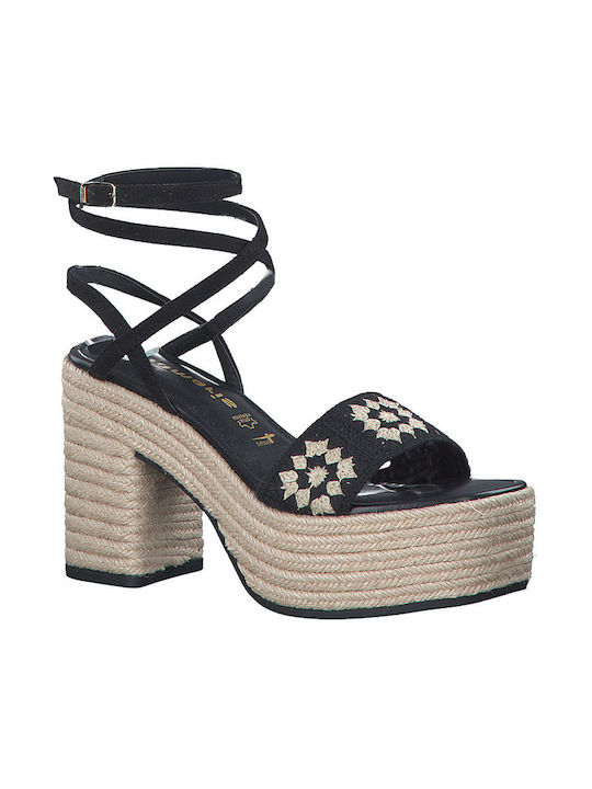 Tamaris Platform Women's Sandals Black with Chunky High Heel 1-28035-30 098