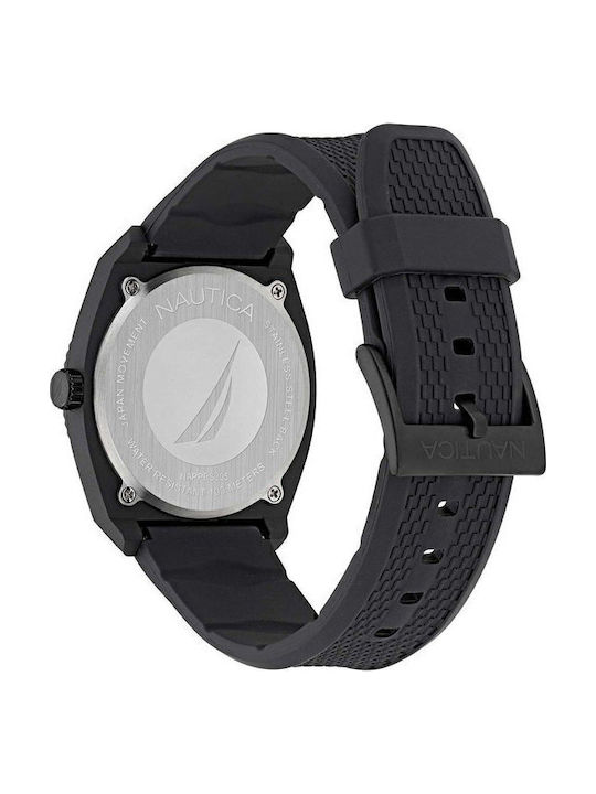 Nautica Pacific Beach Herrenuhr 41mm Batterie mit Schwarz Kautschukarmband