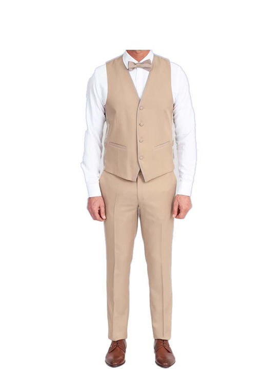 Makis Tselios Fashion Men's Suit with Vest Beige