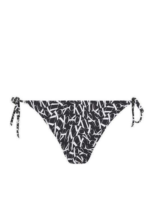 Ck One Warped Monogram Bikini Slip με Κορδονάκια Μαύρο