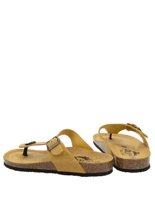 Leather Women's Flat Sandals Ocre