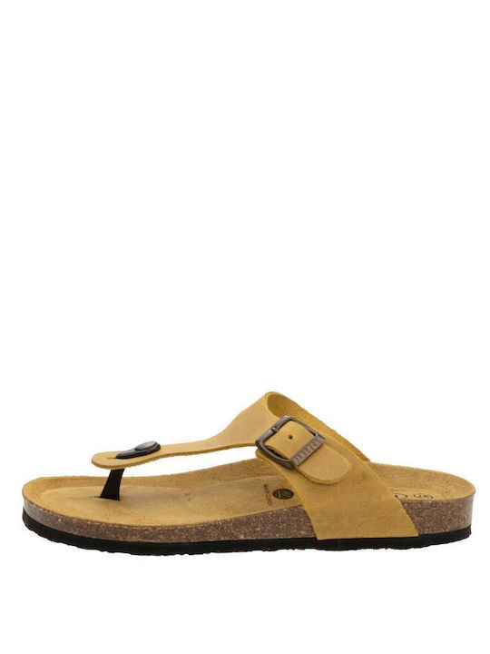 Leather Women's Flat Sandals Ocre