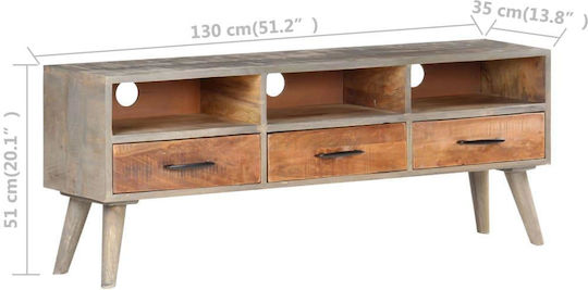 Έπιπλο Τηλεόρασης από Μασίφ Ξύλο Γκρι Μ130xΠ35xΥ51cm