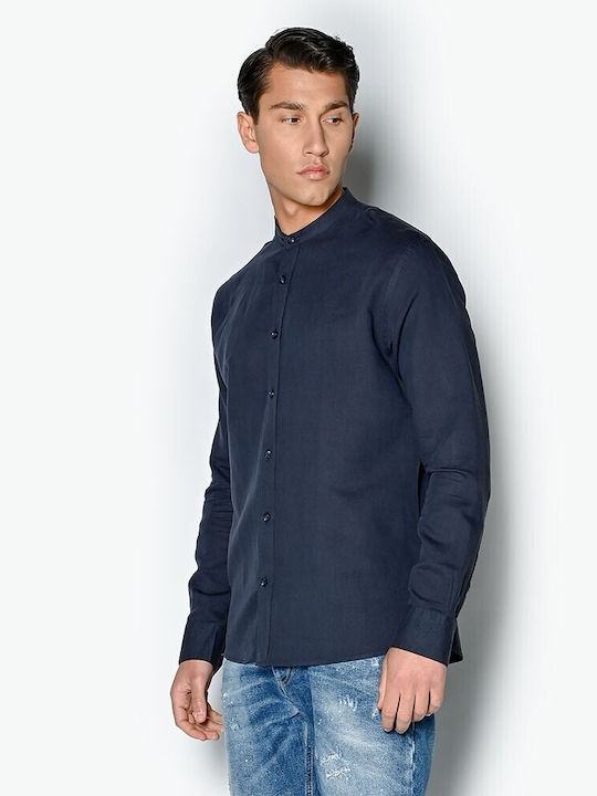 Brokers Jeans Herrenhemd Langärmelig Leinen Marineblau