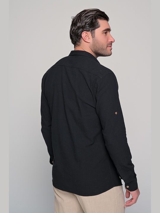 Ben Tailor Island 0728 Men's Shirt Long Sleeve Linen Black BENT.0728