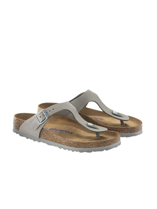 Birkenstock Gizeh Soft Footbed Δερμάτινα Γυναικεία Σανδάλια Ανατομικά Dove Gray Regular Fit