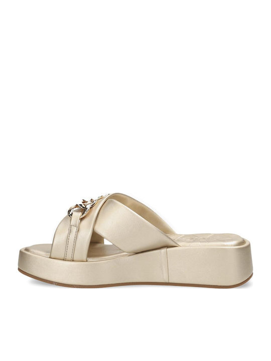 Lexi Leather Women's Flat Sandals Flatforms in Gold Color