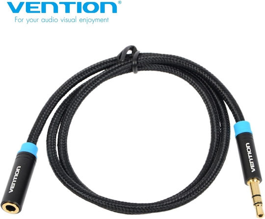 Vention 3.5mm Jack Cable 3.5mm Male - 3.5mm Female Black 2m With Gold Plated Terminals VAB-B06-B200-M