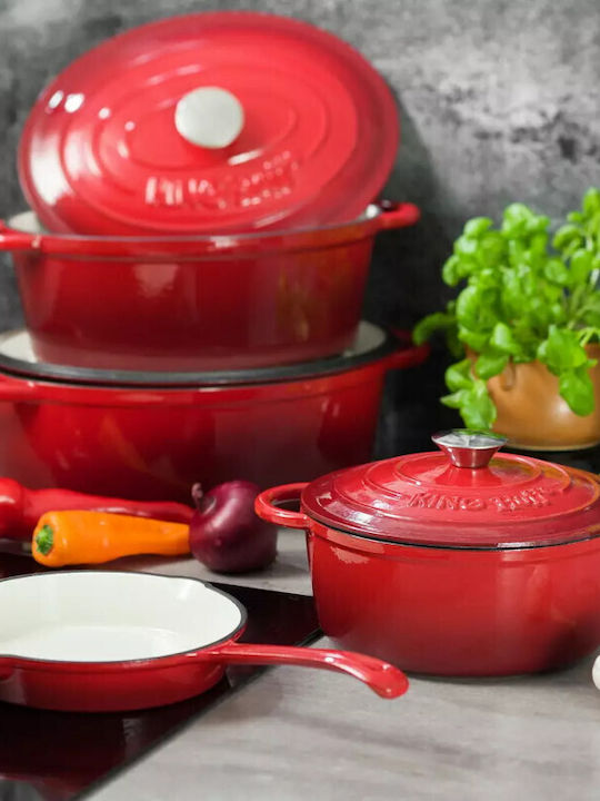 KING Hoff Deep Pot made of Cast Iron 2.4lt / 21cm Red