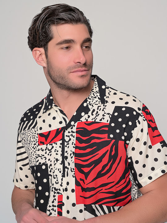Leopard 0738 Κοντομάνικο Πουκάμισο White/Red