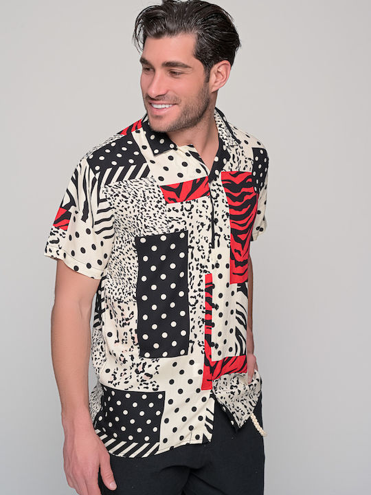 Leopard 0738 Κοντομάνικο Πουκάμισο White/Red