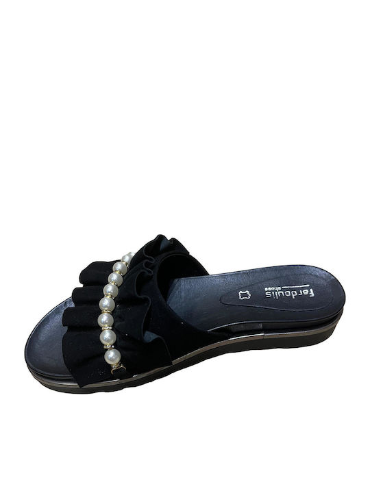 Leather Women's Flat Sandals in Black Color