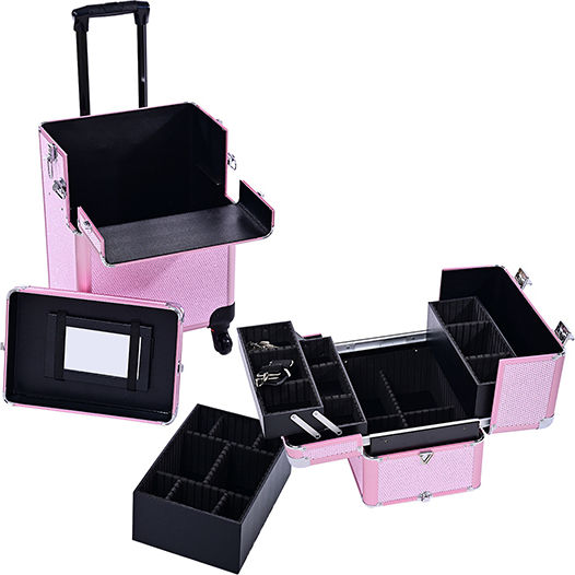 Foxy HC0008W14 Μεταλλικό Βαλιτσάκι Αισθητικής Τροχήλατο Ροζ Υ80xΠ36xΒ25εκ.