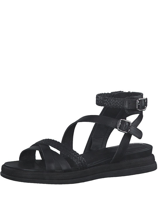 Tamaris Leather Women's Sandals with Ankle Strap Black