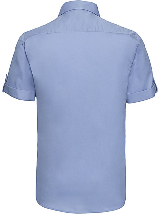 Russell Europe Men's Shirt Short Sleeve Cotton Light Blue