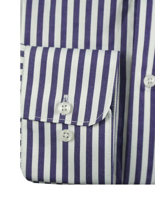 Long-sleeved Cotton Shirt Striped Lilacc