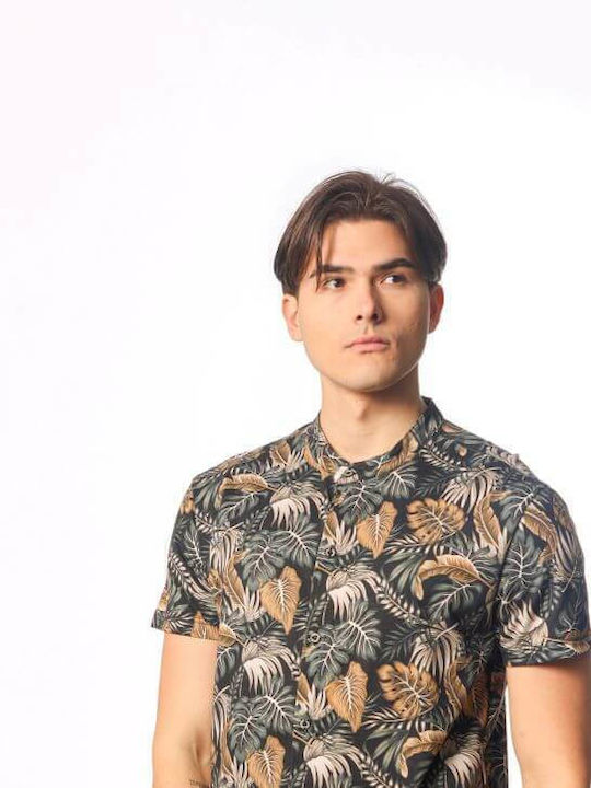 Short Sleeve Cotton Shirt in Regular Fit Floral Black