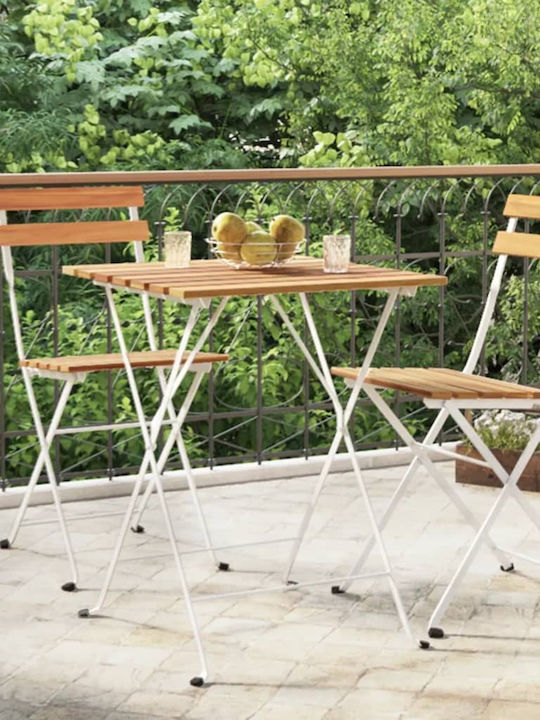 Auxiliary Outdoor Table with Wood Surface and Metal Frame Natural 55x54x71cm