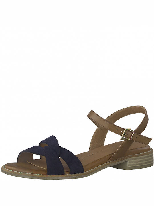 Marco Tozzi Leather Women's Flat Sandals Anatomic with Strap in Blue Color