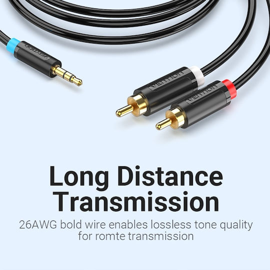Vention Καλώδιο Ήχου 3.5mm male - 2x RCA male Μαύρο 1m με Επίχρυσους Ακροδέκτες BCLBF