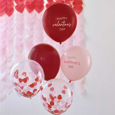 Set of 5 Balloons-Pink-Red +Confetti hearts - Gingerray