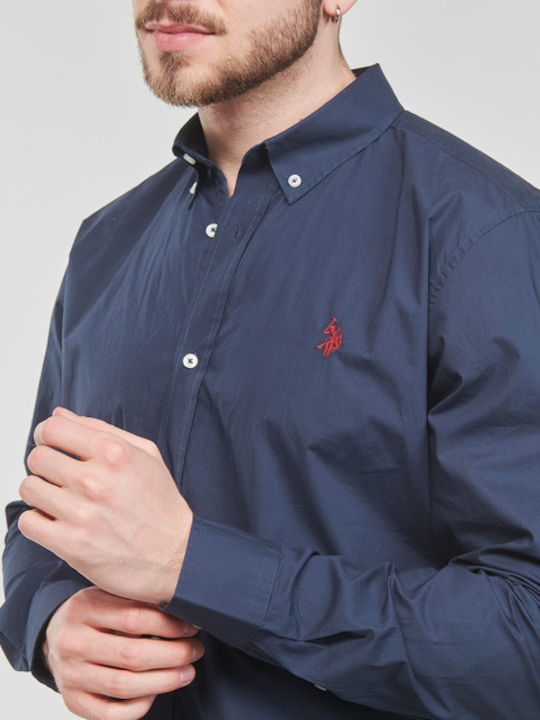 Dirk Langärmeliges Baumwollhemd in normaler Passform Marineblau