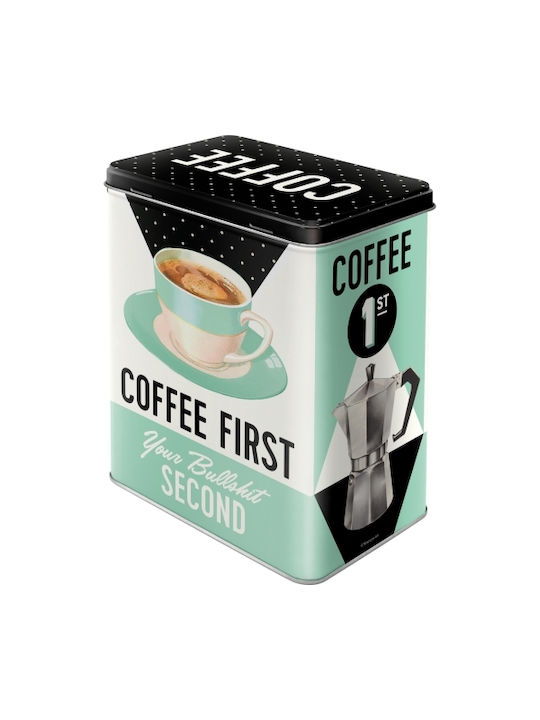 Nostalgic Art Голямо Coffee First Кутия за Кафяв с капак Металик Бял 10x14x20см