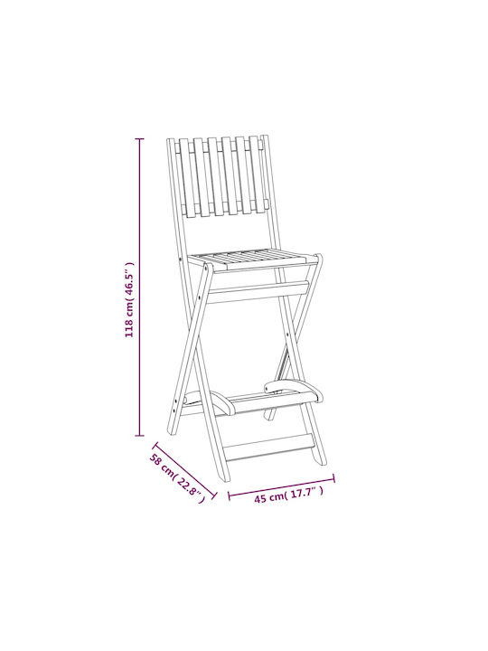 Wooden Garden Stool for Bar Outdoor 2 Pieces 45x58x118cm