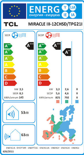 TCL Miracle III Aparat de Aer Condiționat Inverter 12000 BTU A+++/A++ cu WiFi și Vânt Blând