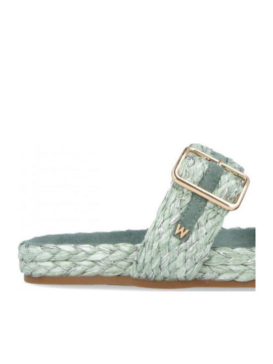 Palmas Raffia Women's Flat Sandals in Green Color