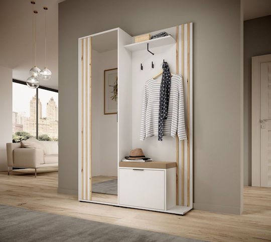 Nelly Entry Furniture with Mirror / Hanger / Shoe Rack / Wardrobe & Bench White / Beige 131x40x192cm