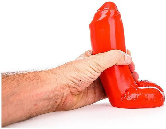 All Black Ρεαλιστικό Dildo με Όρχεις Κόκκινο 18cm
